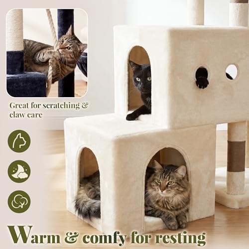 Hey-brother Cat Tree Tower with Steped Climbing Condos, Platforms, MPJ061MJ - color: Beige and Brown