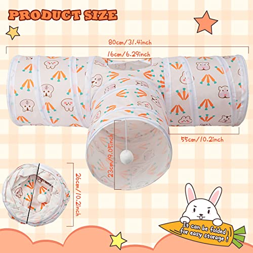 BWOGUE Bunny Tunnels & Tubes, 3-Way Collapsible Rabbit Hideout for Bunnies - color: Carrot
