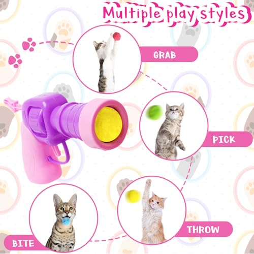 2 Cat Toy Launchers & 100 Cat Pom Pom Balls,Interactive Cat Toys - color: Colorful