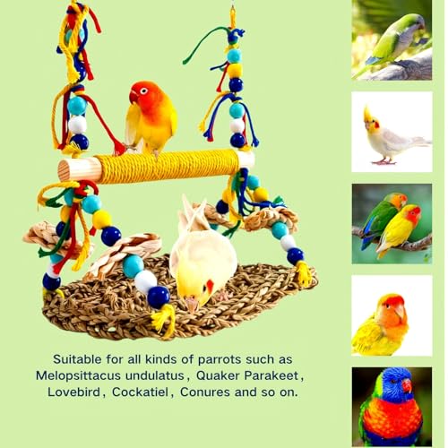 Parakeet Swing Toys Natural Bird Grass Mat,Parrot Swing Perch