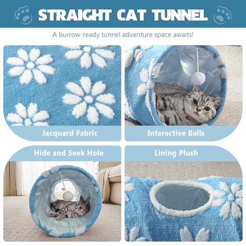 Straight Cat Tunnel for Indoor Cats 47"x12", Blue Flower - color: Blue Flower, size: Straight