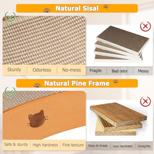 3 in 1 Sisal Cat Scratcher Bed, Solid Pine Cat Scratcher with Balls (Wood) - color: Wood, size: Extra Large