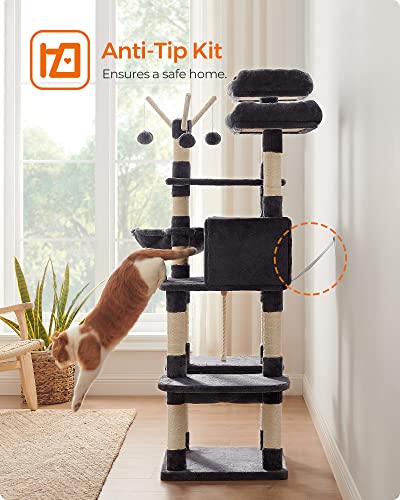 Feandrea Cat Tree, 62.4 Inches, Activity Center with Hammock, Basket - color: Smoky Gray