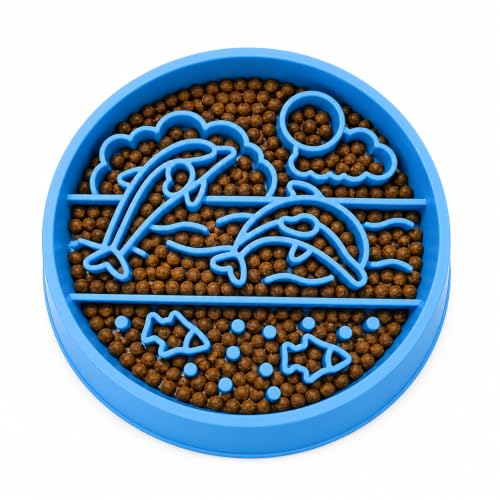 Silicone Slow Feeder Dog Bowl, Non-Slip Interactive Puzzle Bowl, Anti-Choking Feeding Dish for Small & Medium Dogs (Blue) - color: blue