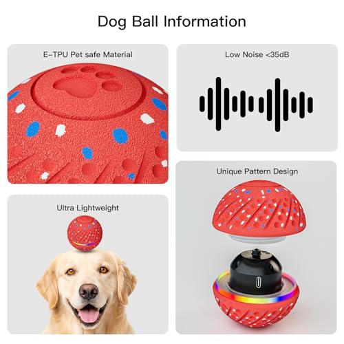 Interactive Smart Moving Dog Ball Toy, E-TPU for S/M Dogs - color: Red, size: 2.8 inches