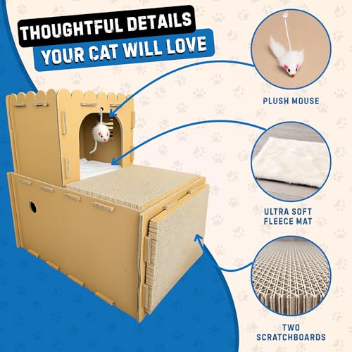 OtterPets Cardboard Cat House, 2-Level Cat Scratcher with 2 Scratch Pads