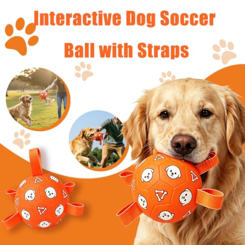Dog Soccer Ball with Straps, 6 Inch Jolly Ball for Medium Dogs - color: Orange, size: Medium-6 Inch
