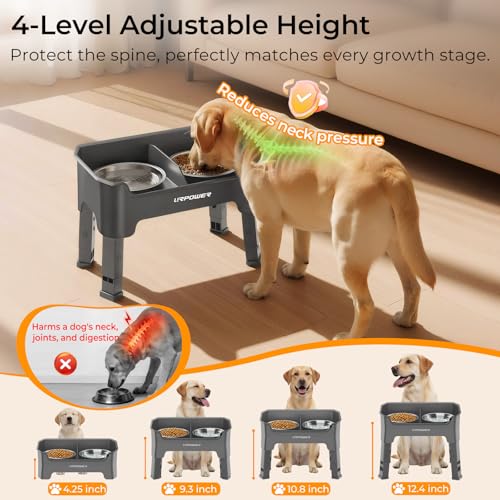 URPOWER Mess Proof Elevated Dog Bowls, Splash Guard Raised Bowl Stand - color: Grey, size: Medium
