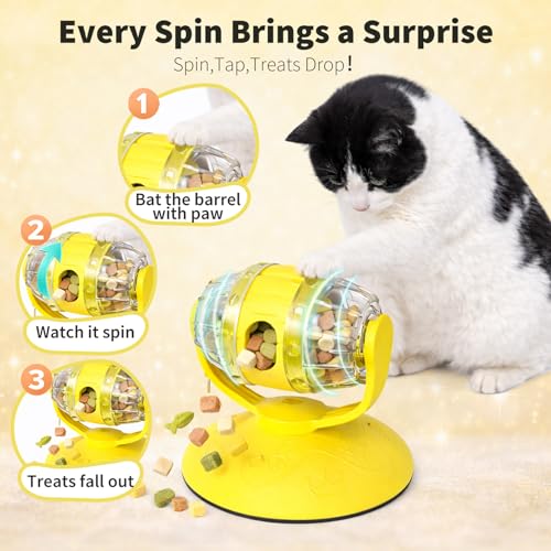Cat Treat Feeder, Cat Treat Dispenser Toy for Dry Food, Rotating Barrel Interactive Cat Toys for Indoor Cats &Puppies, Kitten Enrichment Funny Toy(Yellow) - color: Yellow