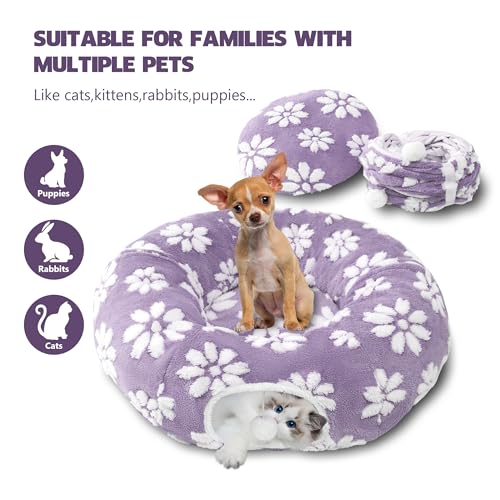Cute Round Cat Tunnel for Indoor Cats, Purple - color: Purple Flower, size: Round