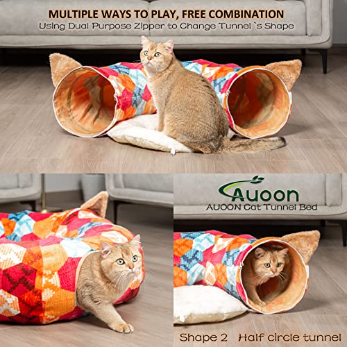 AUOON Cat Donut Tunnel with Bed for Kitten Puppy Rabbit Ferret, Orange - color: Orange