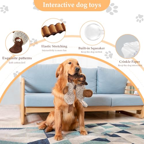 Squeaky Dog Toys, Stuffed Large Dog Toys to Keep Them Busy, Interactive Plush Chew Toys with Crinkle Paper, Tough Pet Animal Toys for Small Medium Large Dogs - Platypus - color: Brown