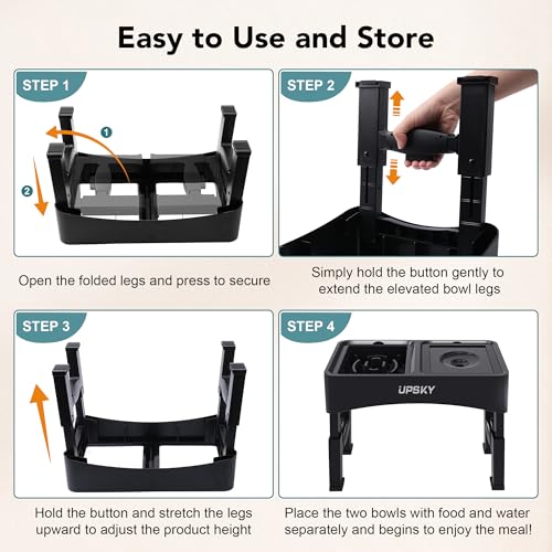 UPSKY 3-in-1 Elevated Dog Bowl with 2Pcs Lids, 4 Height Adjustable, Black - color: Black