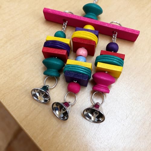 Hypeety Wooden Blocks Bird Chew Toys Natural Hanging Chewing Toy with Bells - color: Wooden Hanging Swing