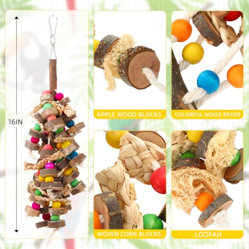 Soulchen 4 Pcs Extra Large Bird Parrot Toy Set, Natural Wooden Chewing Toy - style: Wooden Block