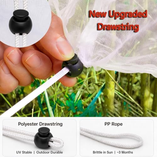 Drawstring Blueberry Netting for Bushes - 2 Pack 4.92×3.94Ft - Easy Install Reusable Garden Netting, Protective Mesh for Fruit Trees & Tomato Plants, Blocks Birds, Squirrels & Insects - size: 4.92×3.94 ft