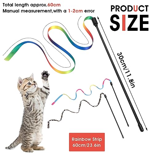 Amaxiu Cat Wand Toy Set, Interactive Wand Rod with Rainbow Ribbon String - color: 6 Packs