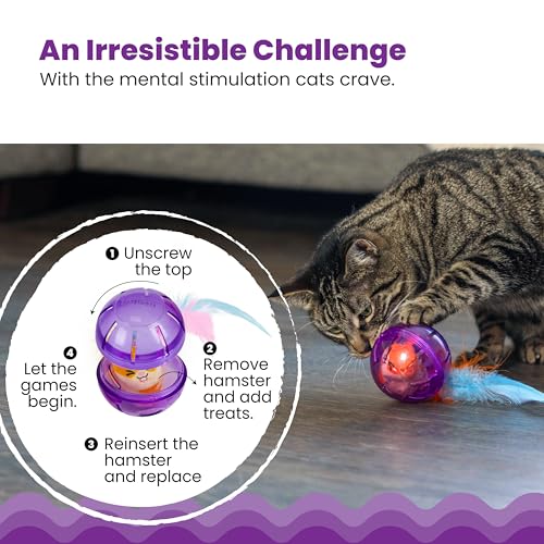 Catstages Hamster Ball Interactive Treat-Dispensing Ball Puzzle Cat Toy with Removable Squeaking Plush Hamster, Purple