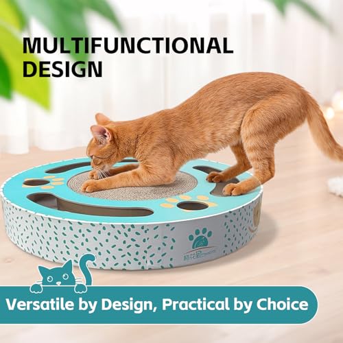 Round cat Scratching pad Modern Cats Scratcher Cardboard Interactive Toys for Indoor Cats with 2 Bell Balls and Kitten Tunnel