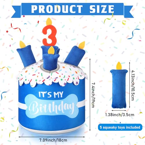 Foilswirl Dog 3rd Birthday Cake Toy Squeaky Interactive Dog Toy Hide and Seek Plush Dogs Puzzle Puppy Toys for Boredom Keep Them Busy for Small Medium Dogs(Blue) - size: Blue, style: 3rd