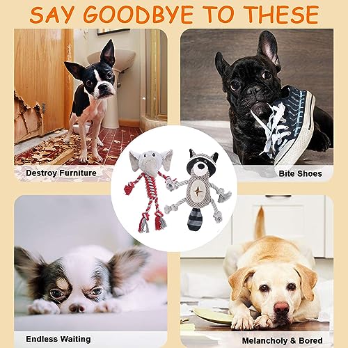 Elephant Rope Dog Toy, Plush Raccoon Squeaky Dog Toy, 2 Pack - color: Grey, Red