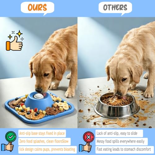 Lick Mat & Puzzle Toy Slow Feeder Dog Bowl with Rolling Ball for Dogs