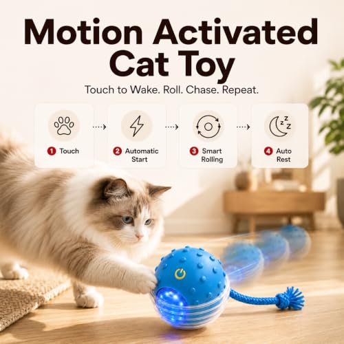 Interactive Rolling Cat Ball, Motion Activated Automatic Cat Toy - color: Blue