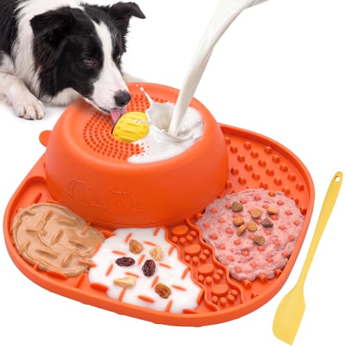 Slow Feeder Dog Licking Bowl with Rolling Ball, Orange - color: Orange