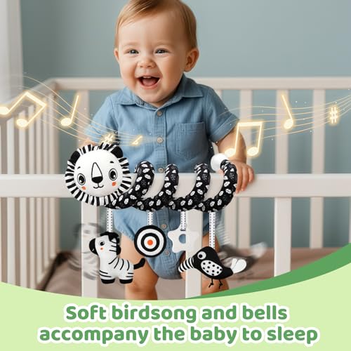 Black White High Contrast Baby Carseat Toy for Newborns 0-6 - style: Lion