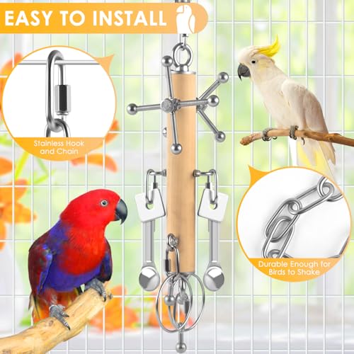 KATUMO Bird Toys, Parrot Pull Spoons, Spinning Toys for Small to Large Parrots - color: Yellow+Silvery