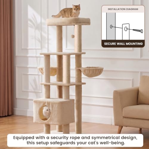 65in Large Cat Tree Heavy Duty Tower Condo & Sisal Posts for Cats - color: Grey-Plus
