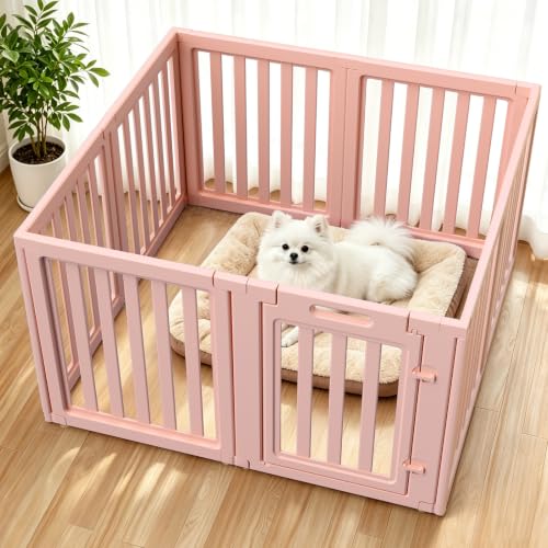 Dog Playpen Indoor,Puppy Playpen,Pink 23.6" H,8 Panels - color: pink, size: 23.6 inch Height