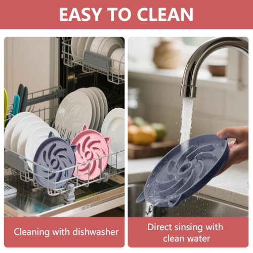 2Pcs Silicone Slow Feeder Cat Bowl,Puzzle Feeder,Interactive Toys,Slow Feeding cat Bowl Suitable for All Dry and Wet Foods,Easy to Clean Silicone Bowls(Grey and Pink) - size: Grey / Pink