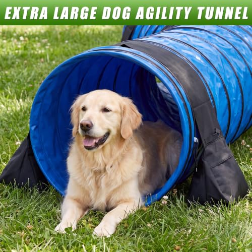 Briwooody 24 in x 16 ft PVC Dog Agility Tunnel with Sandbags Blue - color: Blue, size: 24in X 16ft