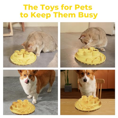 Puzzle Feeder Slow Feeder, Interactive Cat Puzzle Toy for Mental Stimulation, Dishwasher Safe Silicone Enrichment Toys, Reduces Boredom and Trains Intelligence, Yellow - color: Yellow