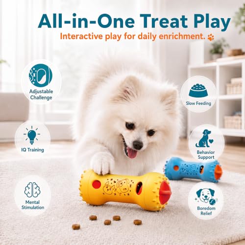 FOXMM Interactive Treat Dispensing Dog Toys, Adjustable Dog Puzzle Toy - color: Blue & Yellow