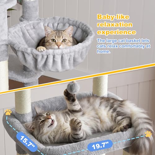 Hey-brother Cat Tree Tower with Multi-Level Platforms, Cozy Condos, MPJ085W - color: Light Gray, size: 71.5 Inches