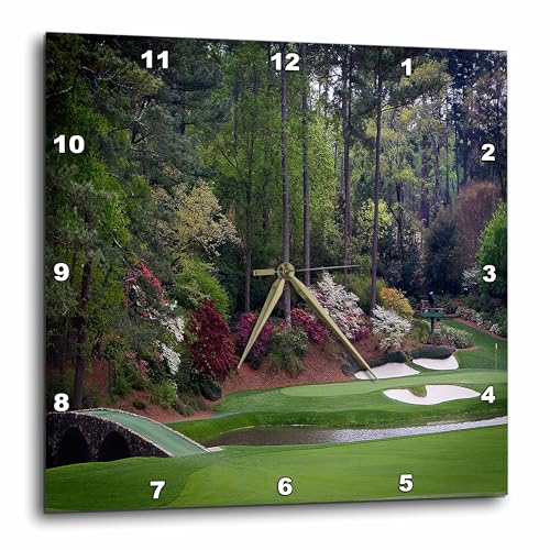 Wall Clock Silent - 13 inch - Augustas Amen Corner Golf Course - Golfers on Bridge - Landscape
