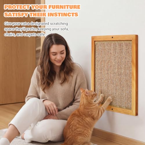 Wall Mounted Cat Scratching Post, Wooden Sisal Scratcher for Indoor Cats - size: Extra Large