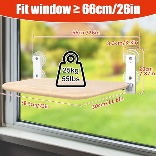 Sunhoo Cat Window Hammock Perch Cordless Perches Window Sill Seat Bed Foldable Stable Lounger Upgraded Suction Cup Easy Assembly Indoor Cats Kitty Shelf Hold Up to 55lbs (Beige, L) - color: beige, size: L