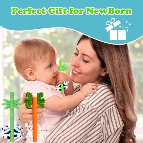 Baby Teething Toy, Silicone Teether Sticks for Teething Relief, BPA Free - color: Green Orange