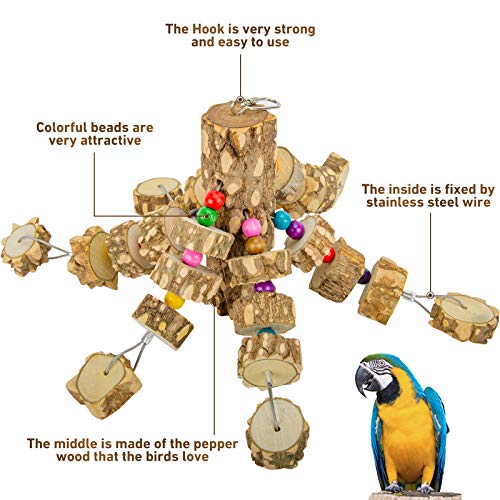 MYFAMIREA Parrot Chewing Toys Bird Toys Natural Wood Bird Toys Parakeet Cage Hammock Hanging Toy for Parrots, Cockatoos, African Grey, Cockatiels Small and Medium Birds - color: Natural
