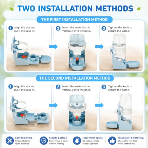 Rypet No-Mess Bird Feeder and Water Dispenser Set for Small Birds - color: White Feeder + Blue Drinking Bottle