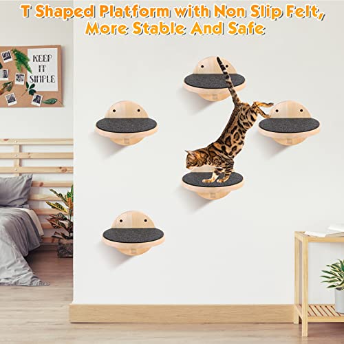 Maitys 6 Pcs Cat Wall Mounted Shelves, Cat Wall Furniture with Scratching Non Slip Felt, Shelves Climbing Steps, Thick Secure Solid Wood Floating Shelf for Sleeping Playing Lounging(Semicircle) - style: Semicircle
