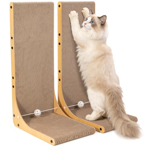 Value 2-Pack 26.8 Inch Cat Scratching Post, Premium High Density Cardboard Cat Scratcher for Multi-Cat Homes, Reinforced Durable Scratching Pad with Catnip Toy Ball for Indoor Cats - size: 26.8 Inch 2-Pack