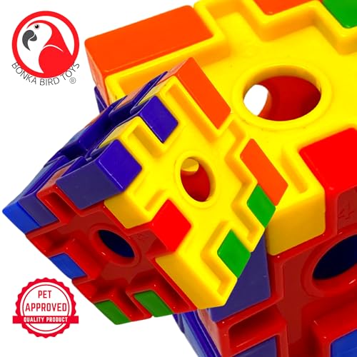 Bonka Bird Toys 2920 Puzzle Cube Foot Talon Craft Part Durable Parrot Cage Toy, Amazon, African Grey, Conure, Ringneck, and Similar Breed Sizes