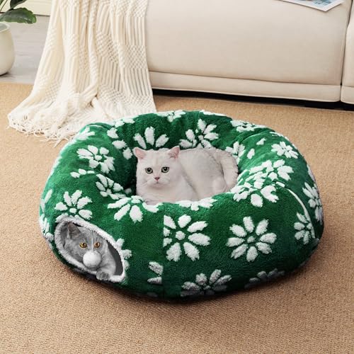 Cute Round Cat Tunnel for Indoor Cats, Green Flower - color: Green Flower, size: Round