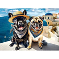 1000 Piece Jigsaw Puzzle for Adults Cute Fun Dog Vacation in Santorini Greece Scene Beautiful Landscape Puzzle Fun Bulldog Puzzle Games for Adults Night (70x50cm) - color: Fun Dog