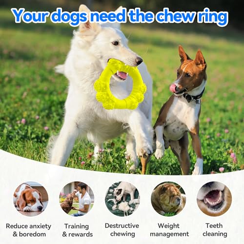 Indestructible Dog Chew Ring Toys for Aggressive Chewers, Super Chewer Dogs Toy for Medium Large Dogs, Puppy Teething Rings for Relax, Interactive Dog Toy, Heavy Duty Teething Toys - color: Yellow