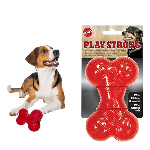 SPOT Play Strong Bone- Durable TPR Long Lasting Dog Chew for Aggressive Chewers, Hole for Treats, Virtually Indestructible Toy for Medium Dogs & Puppies - 5.5 inch - size: Medium